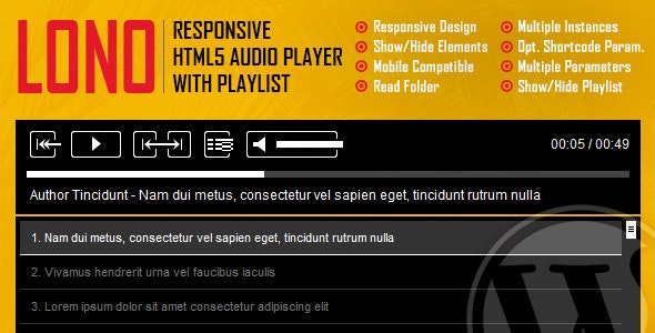 Lono v1.1 - Responsive HTML5 Audio Player With Playlist WordPress Plugin